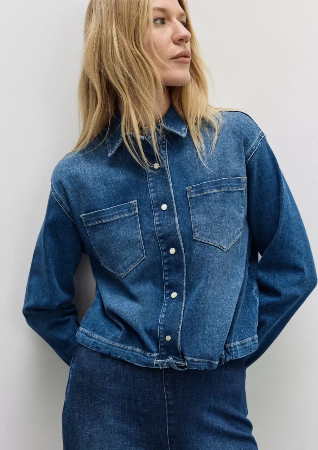 Cheap Douce veste en jean de style blouson à boutons-pression Articles Durables | Vestes