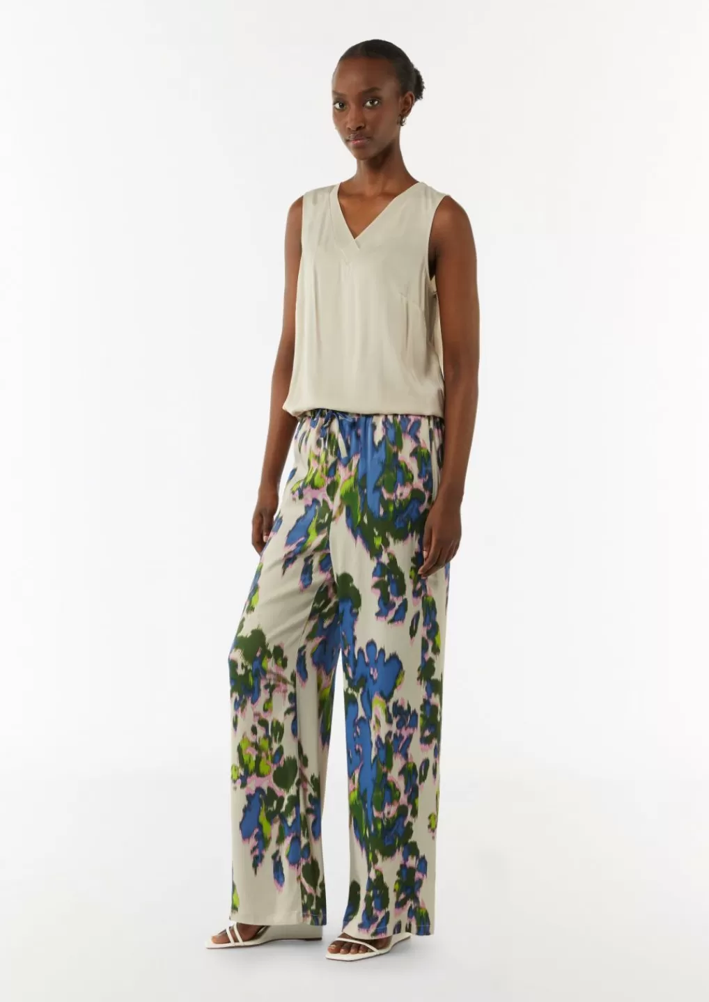 Sale Pantalon Wide Leg en satin à imprimé all-over Pantalons