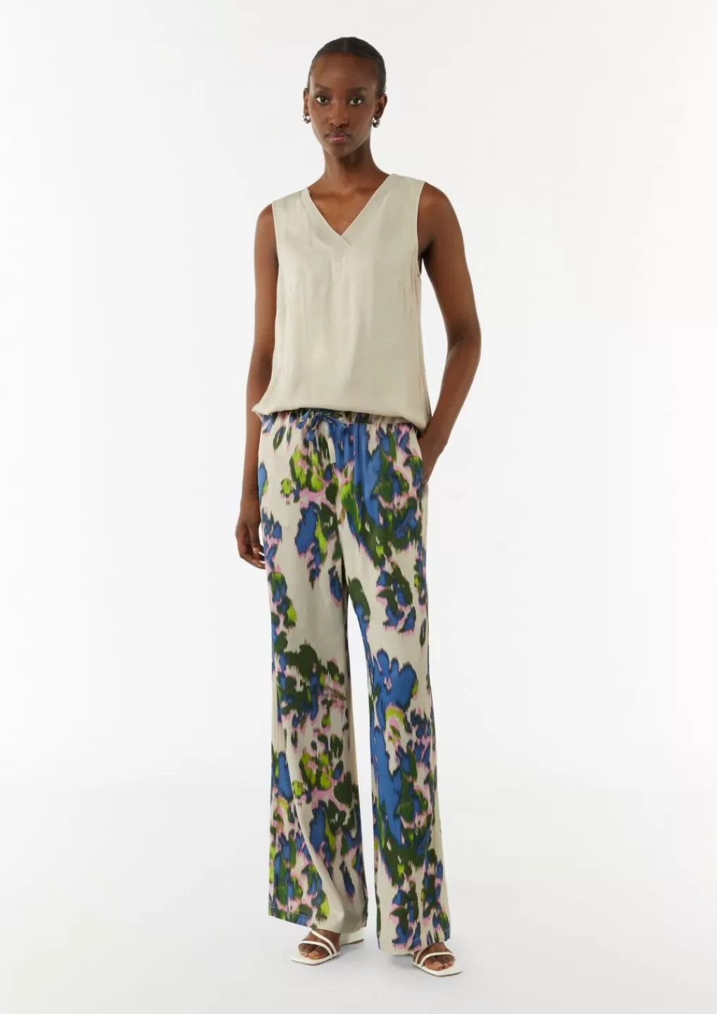 Sale Pantalon Wide Leg en satin à imprimé all-over Pantalons