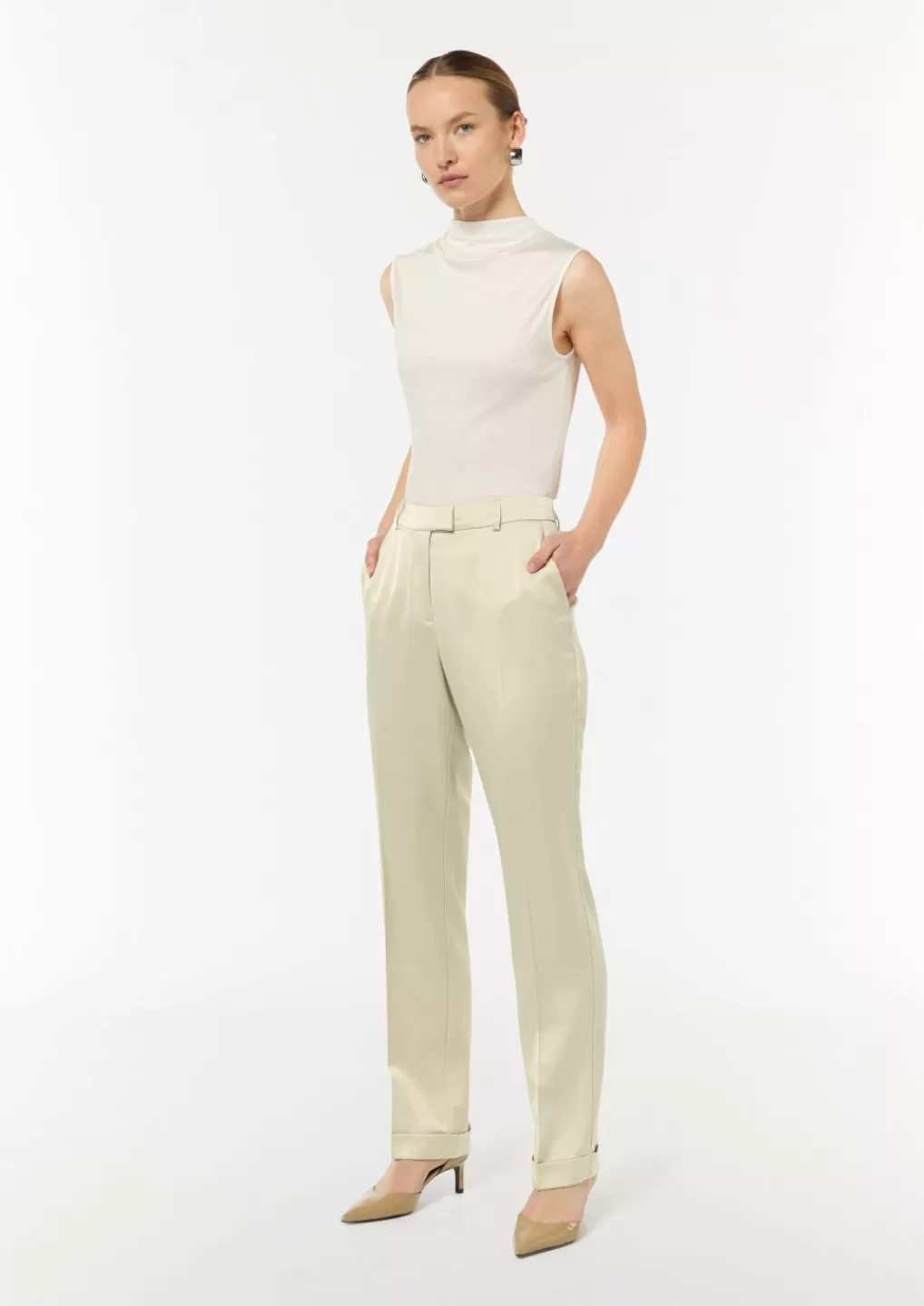 Best Sale Regular: pantalon en satin coupe droite Pantalons