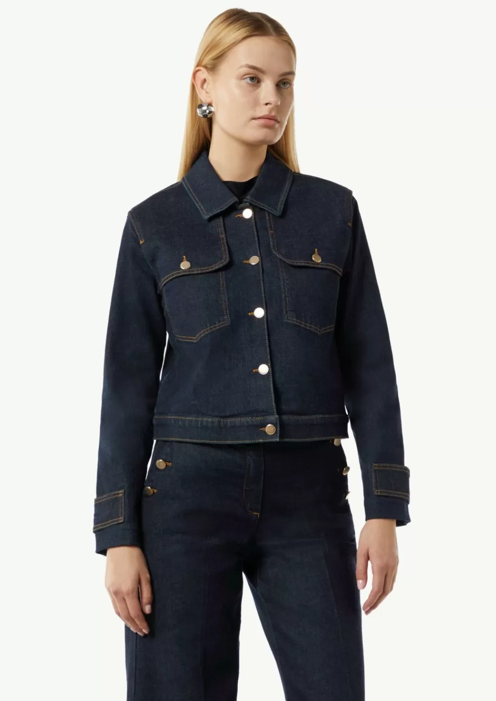 Cheap Veste en jean de coupe carrée à boutons dorés Articles Durables | Vestes